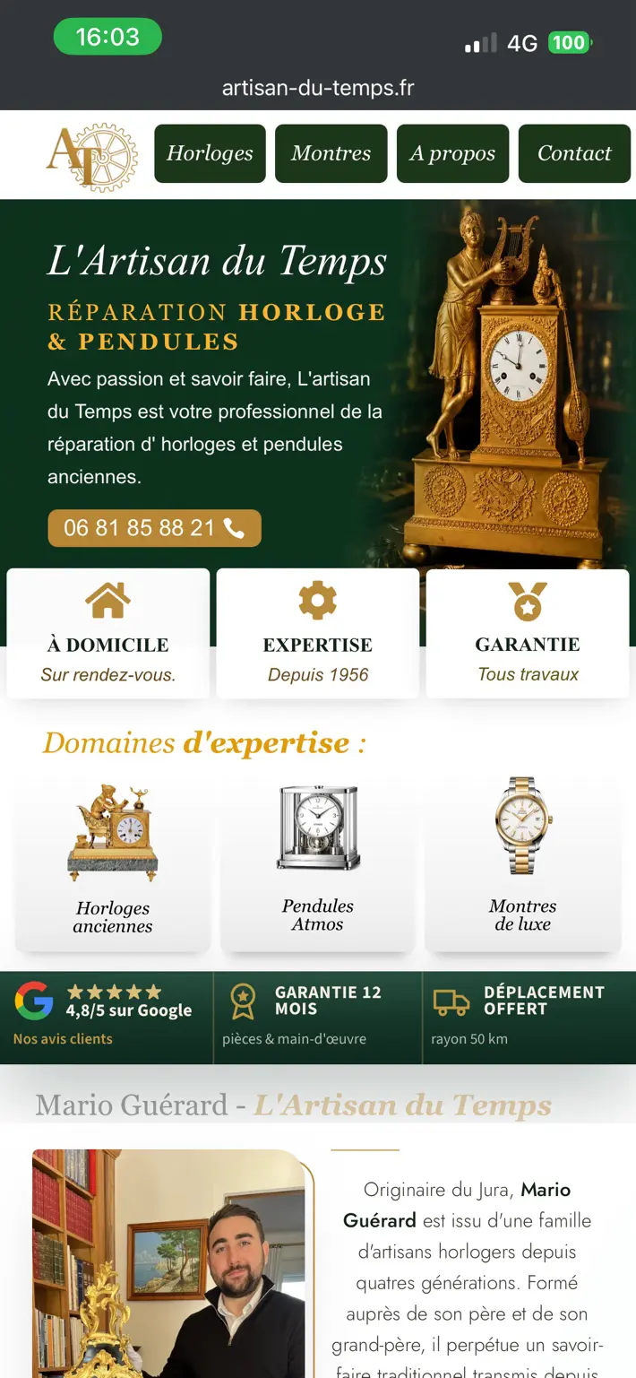 Version mobile du site L'Artisan du Temps